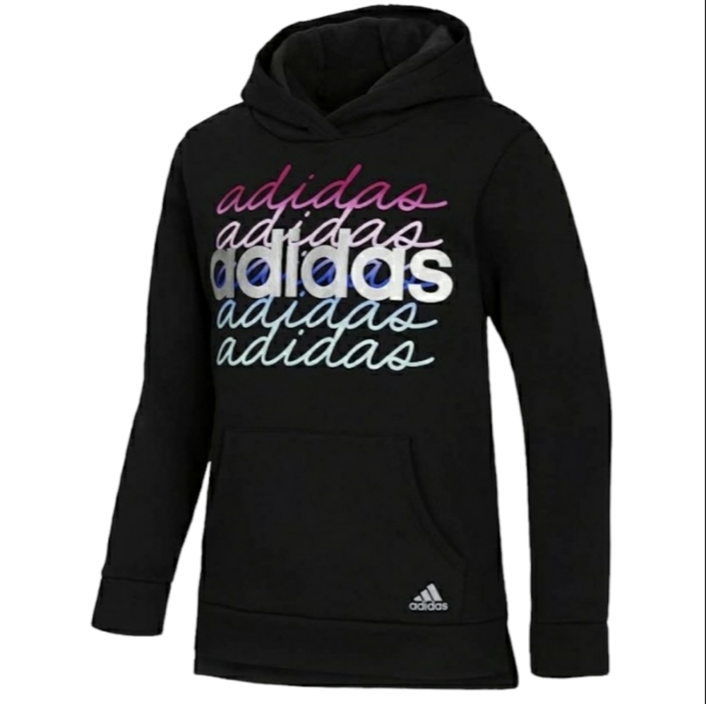 Adidas Girls Gradient M+ Black Hoodie Fleece Cotton Pullover Plus Size NWT